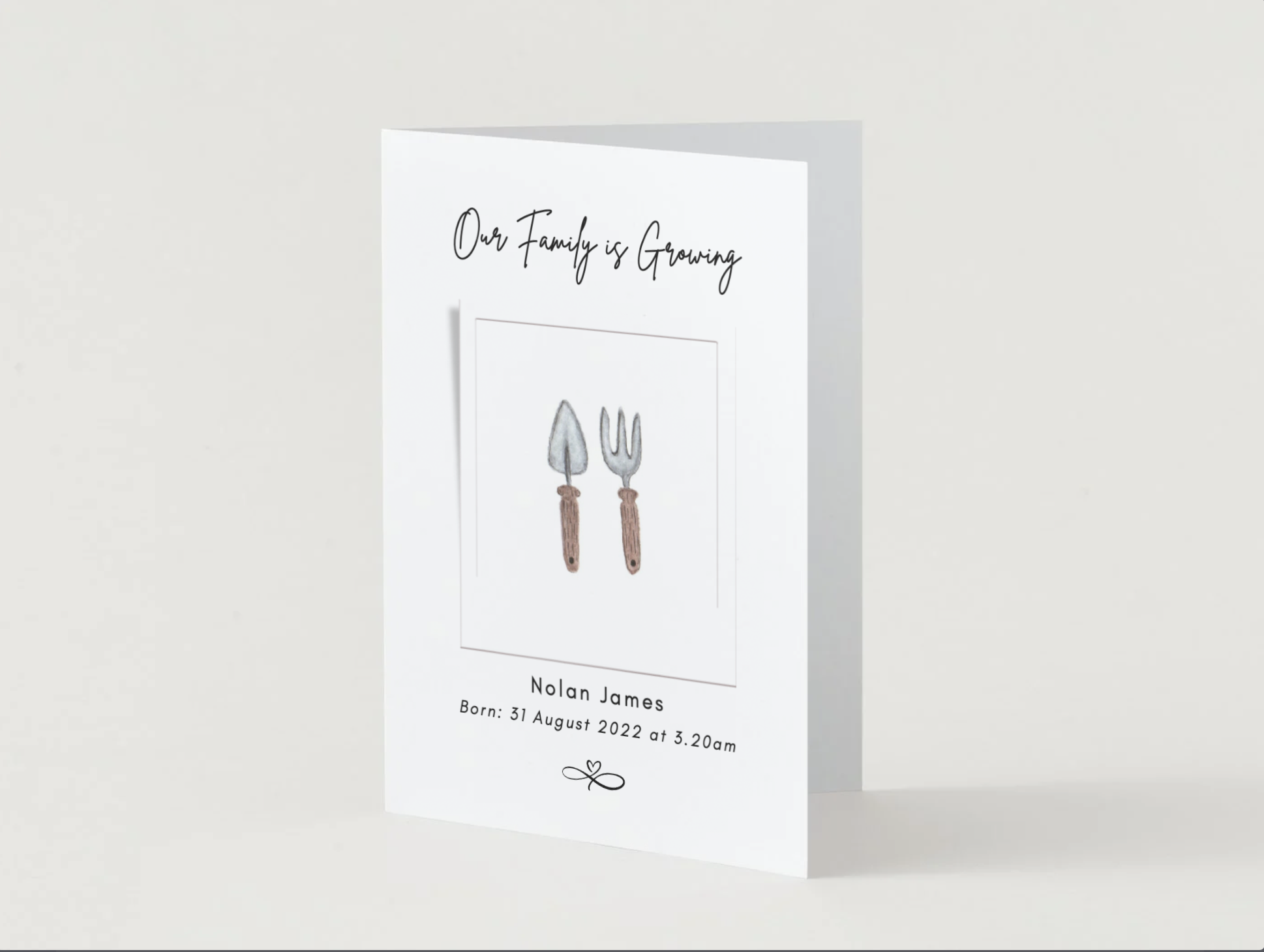 Gardening Tools | Baby Announcement | 5x7 Card | Editable
