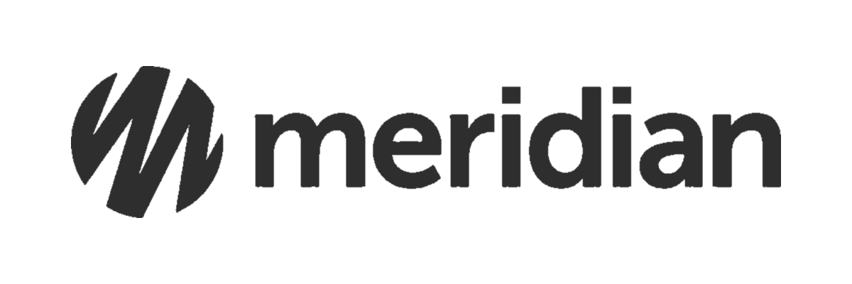 Meridian logo with a stylized circle and lines
