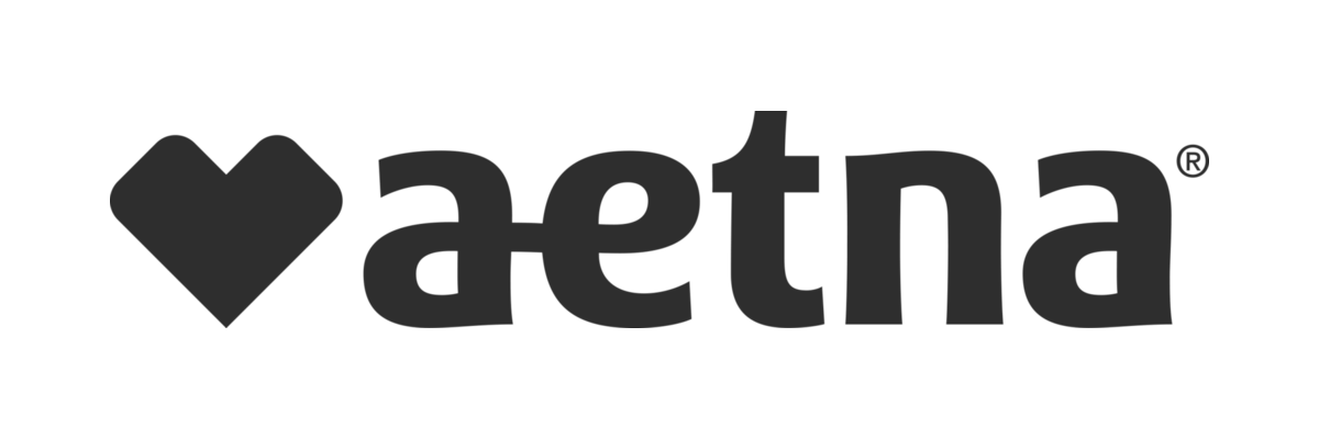 Logo of Aetna, a health insurance company, featuring a heart shape next to the company's name in lowercase letters