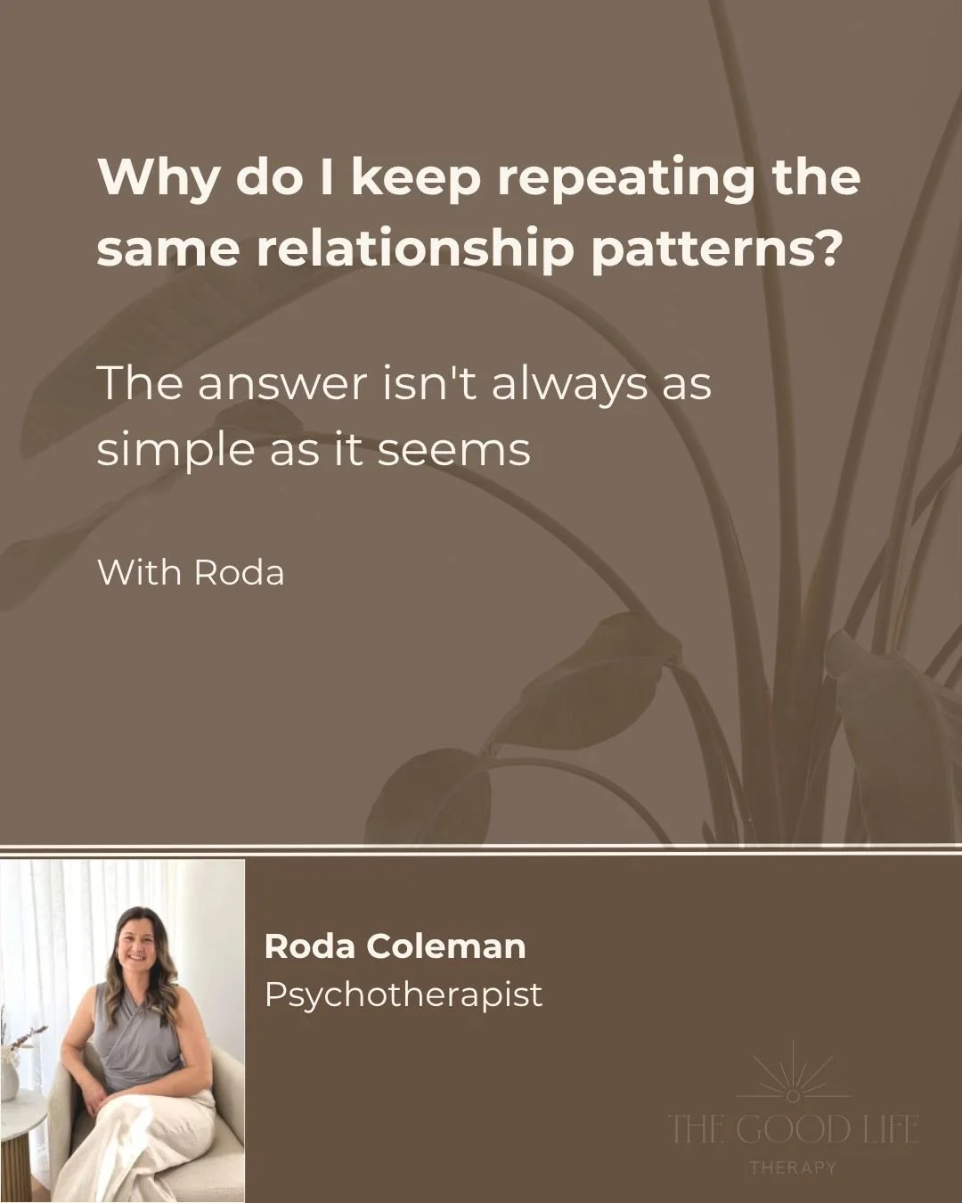 Have you ever found yourself wondering...

"Why do I keep ending up in similar relationships?"

Many of us develop patterns in the way we relate to others. These patterns can be shaped by a range of experiences, including our early relation