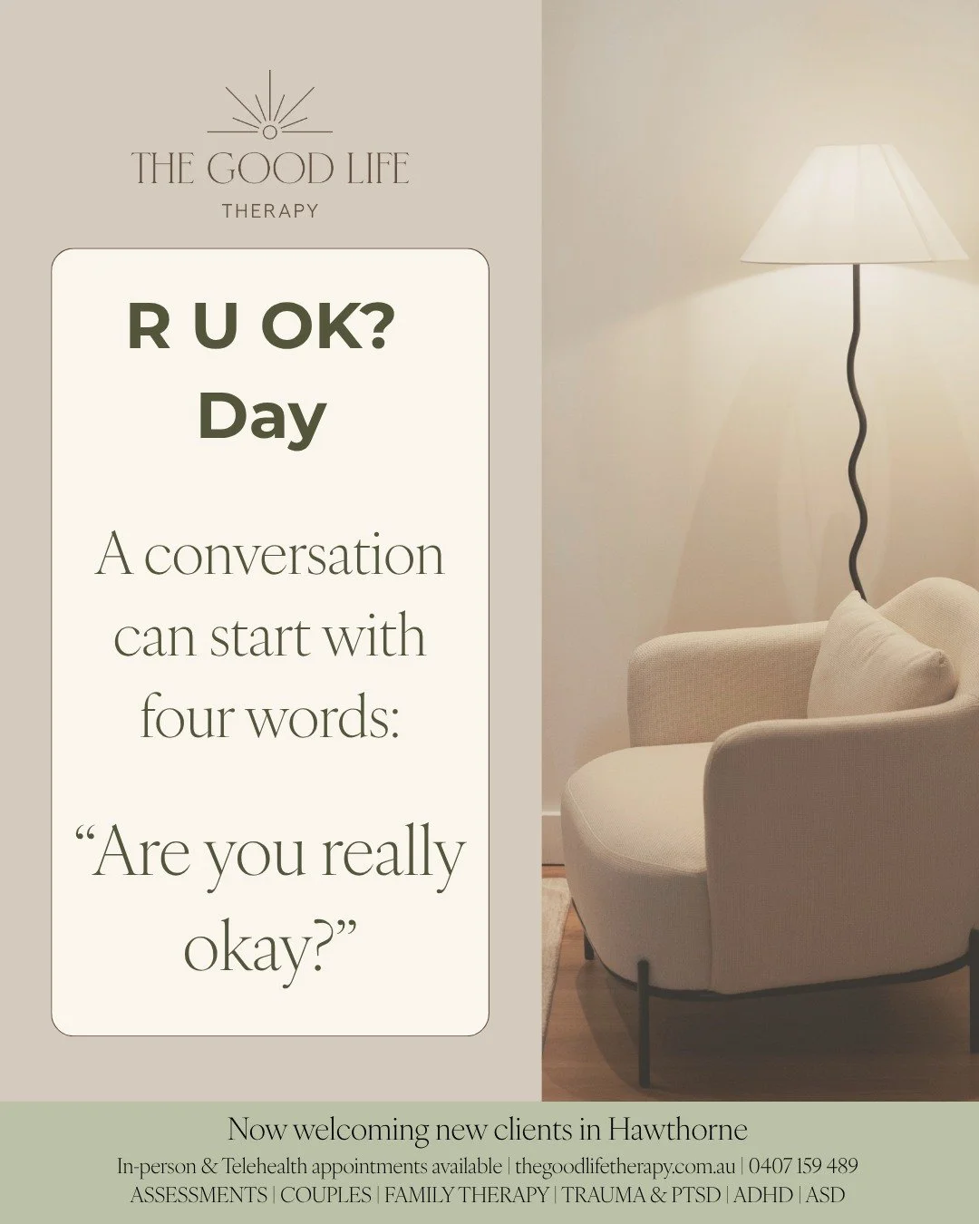 Sometimes &ldquo;How are you?&rdquo; gets an automatic: &ldquo;I'm fine&rdquo;

R U OK? Day is a reminder to go a little deeper when someone we care about doesn't seem like themselves

You don't need to be a mental health professional, have the perfe