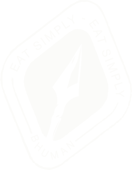 BHUMAN White Badge Logo With Tagline Eat Simply