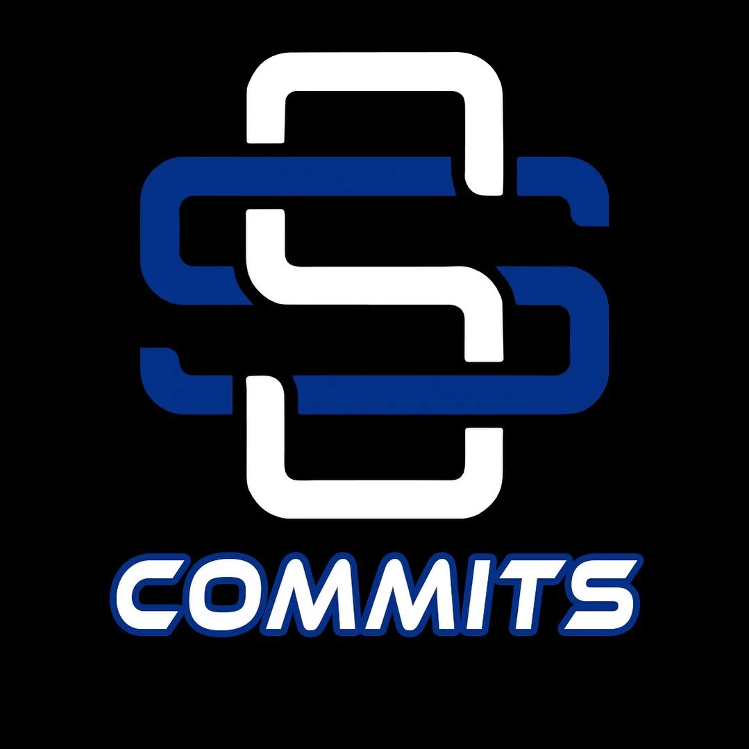 A logo with interlinked white and dark blue chains above the word 'COMMITS' in blue and white text, set against a black background.