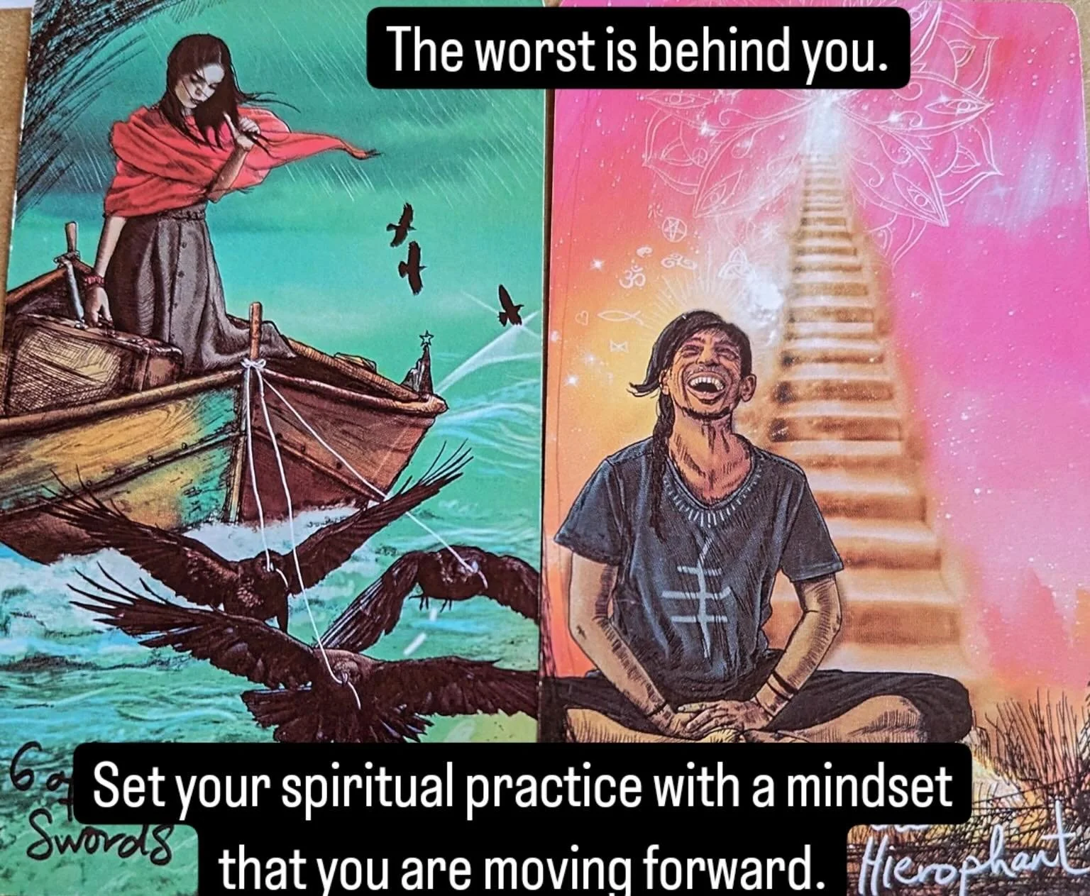 You are finally moving forward. Not everything is solved but the worst is behind you. Better times are just on the horizon. Remember you are not in this alone. Lean into your spiritual practice. Your guides and teachers are here to help you through t