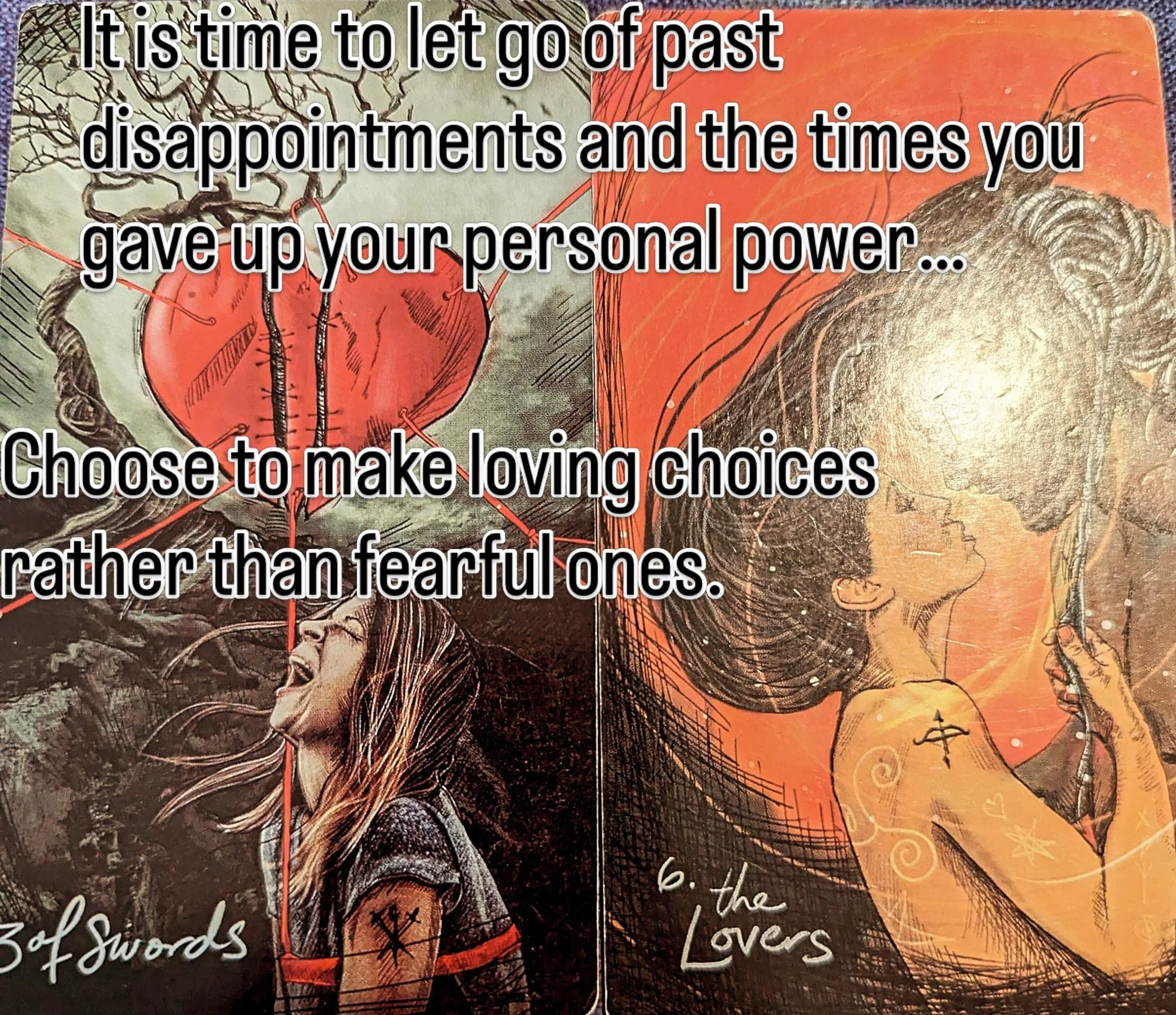 This is a great chance to look at how the order of the tarot cards can change a reading. Many times we look at love leading to heart ache. Today we get to look at how healing the heart aches can lead to great love. I used to look at the 3 of swords a