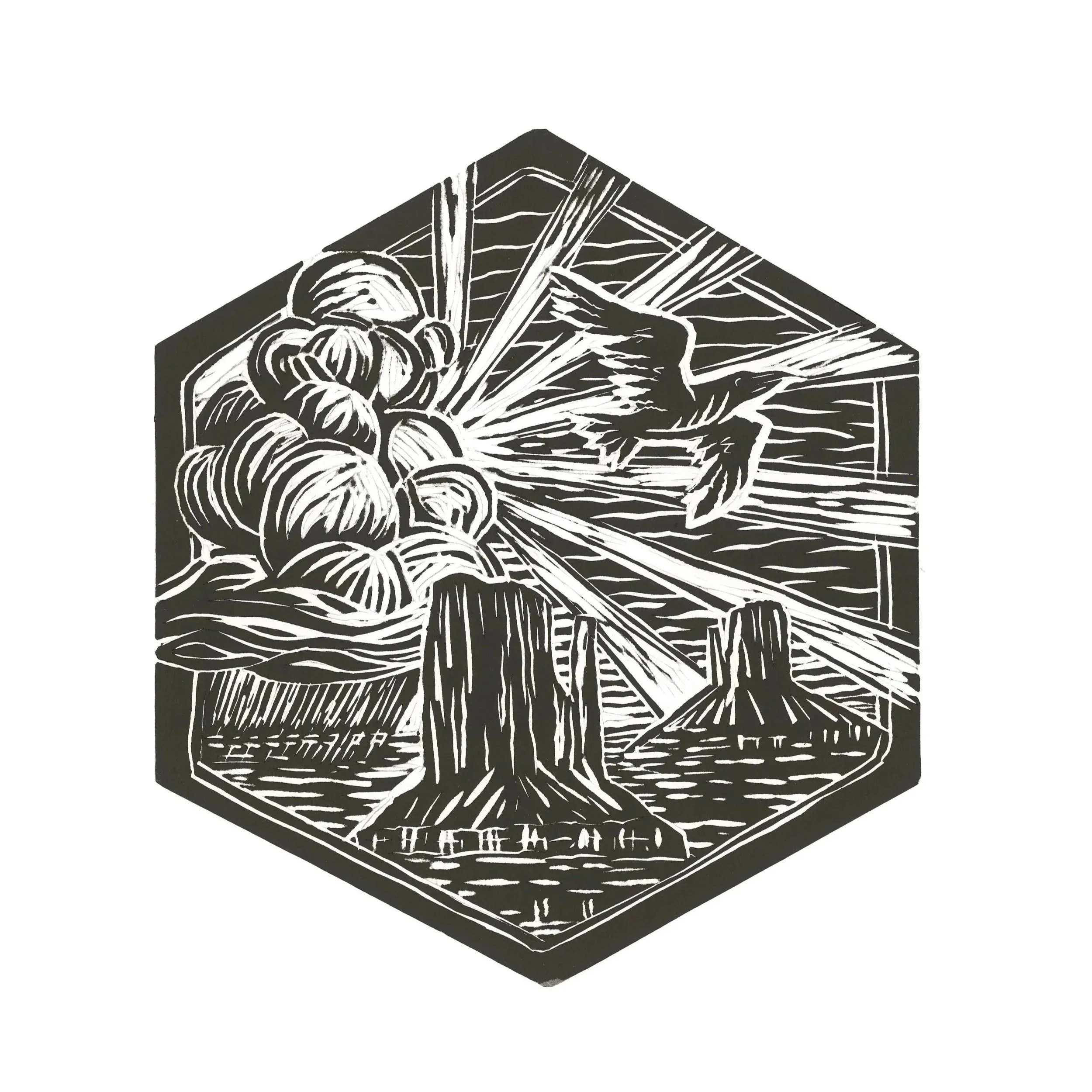 "A Spirit Freed" 2025, Monochrome Linocut, 12 x 12 inches