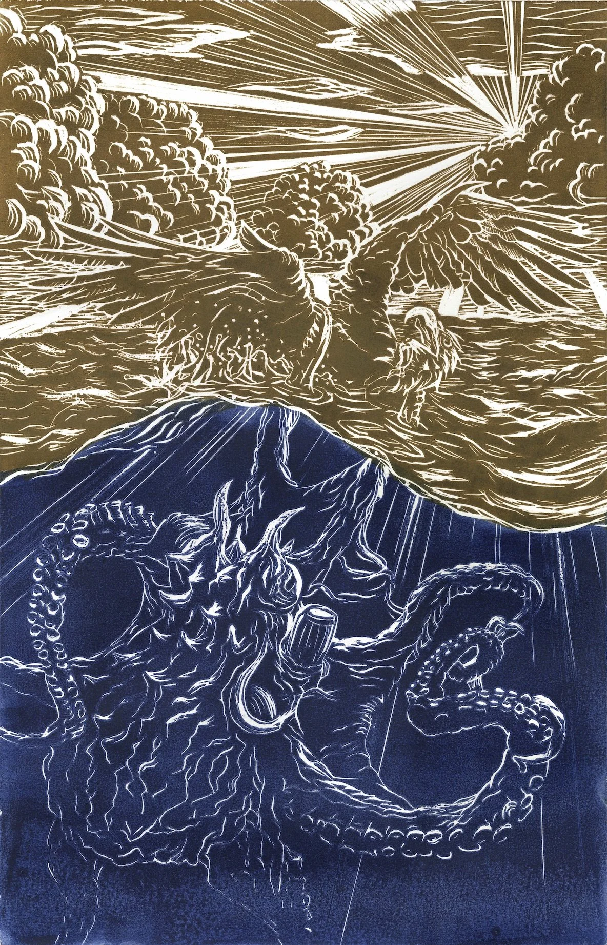 "The Battle" 2026, Two-Tone Block Print, 15.5 x 24 inches