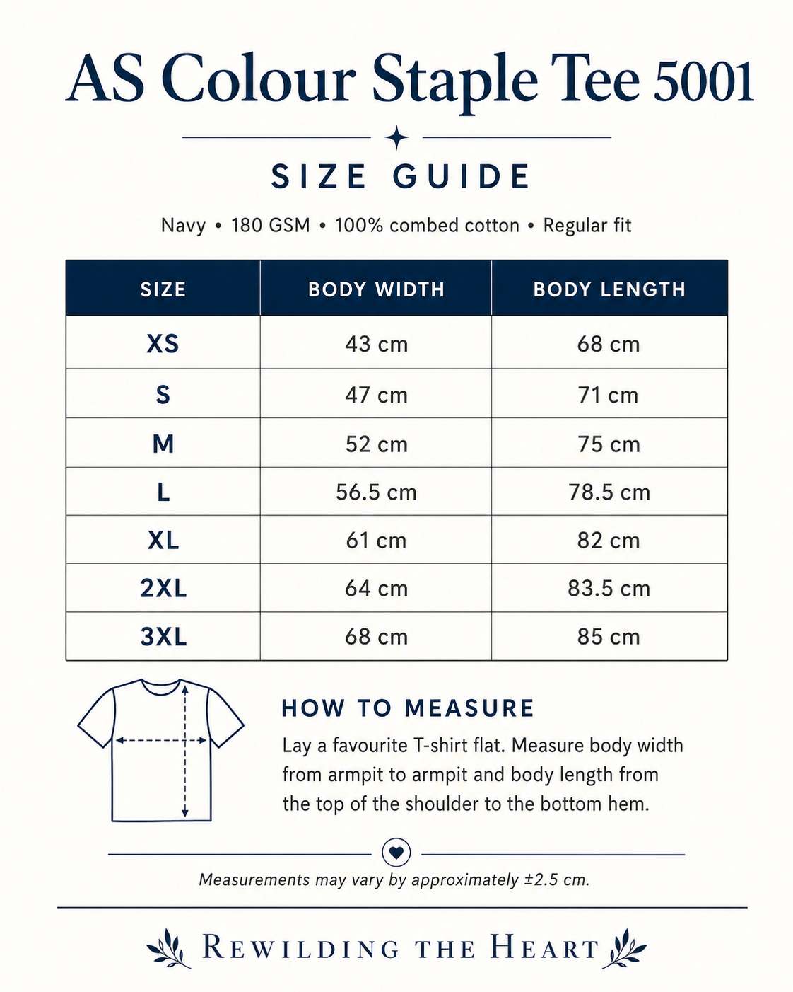 Size chart for Tee Rewilding the Heart.png