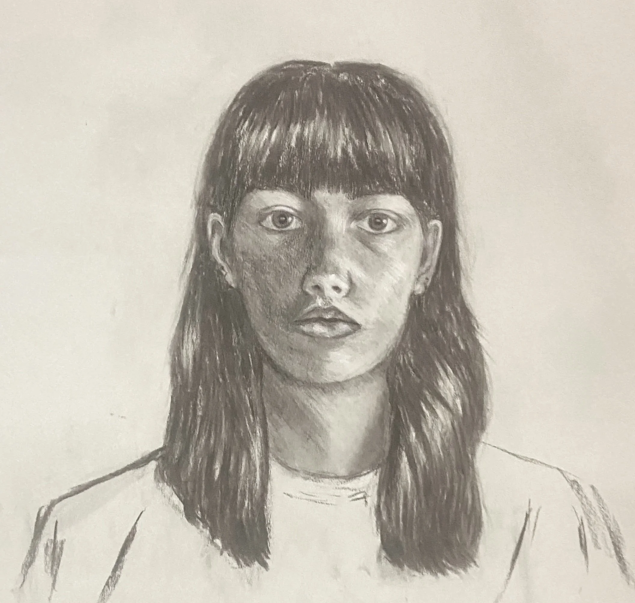 Charcoal on A3 paper, Self Portrait for Drawing Assignment 
