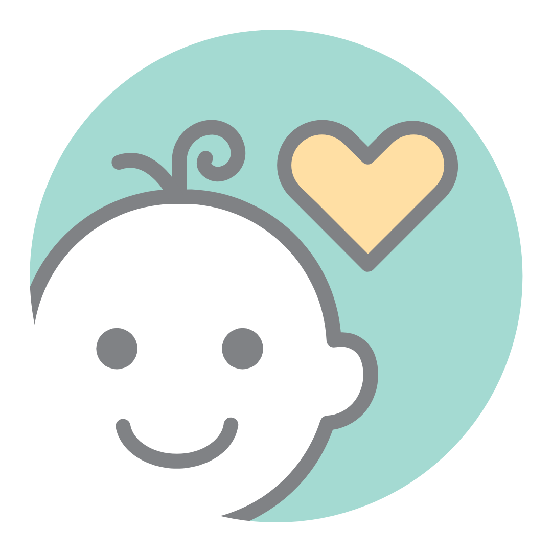 Cute baby face with a curl on head and a yellow heart in the background.