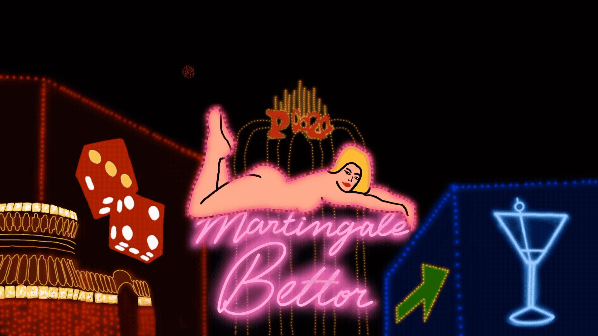 An animation of Martingale Bettor containing a vintage erotica illustration and 1980s Las Vegas scene.