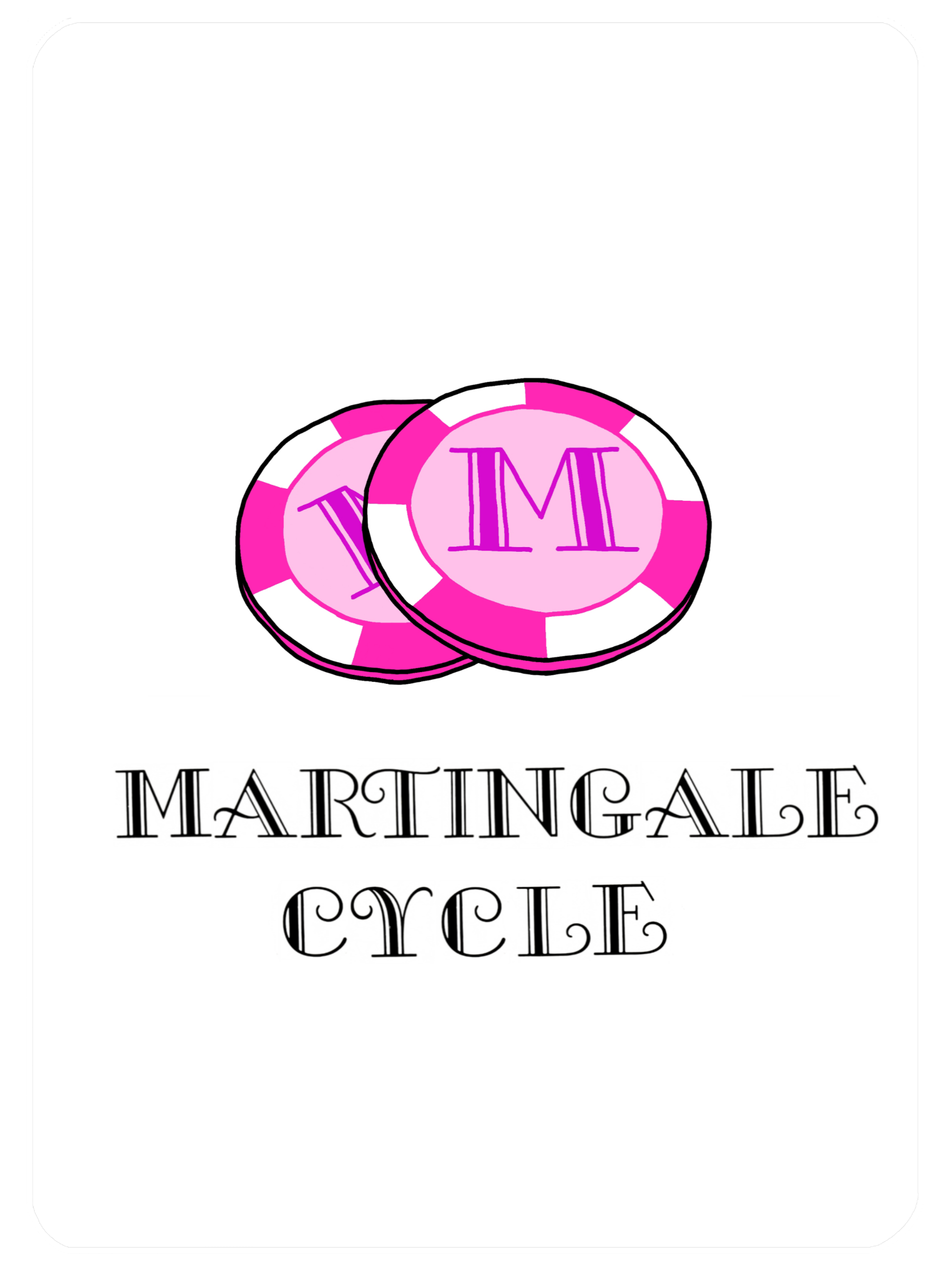 An image displaying a playing card with an illustration of two poker chips with the alphabet 'M' printed on it. The text on the image reads, "MARTINGALE CYCLE".