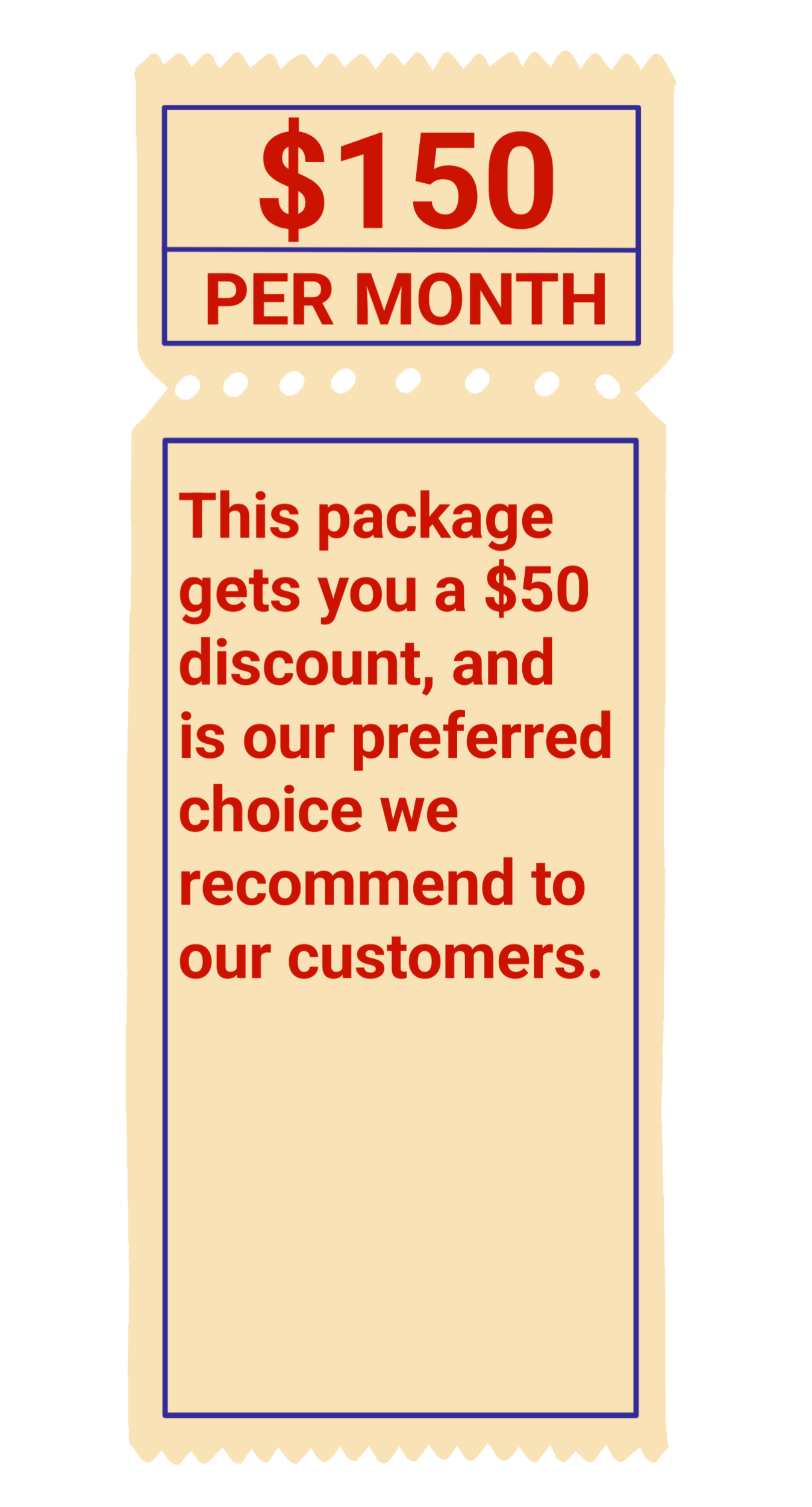 Image shows an illustration of a ticket stub containing the price of a Martingale Bettor package.