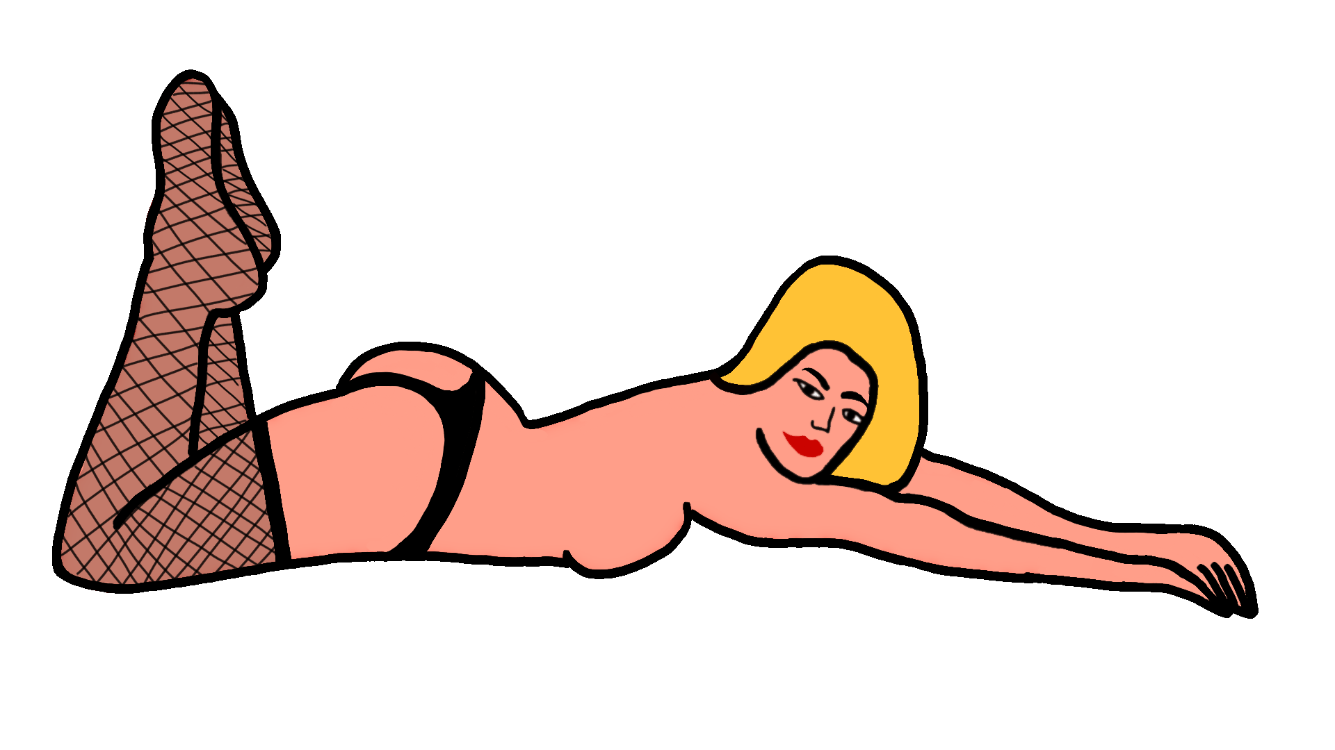GIF of a vintage erotica inspired animation of a woman in lingerie winking.