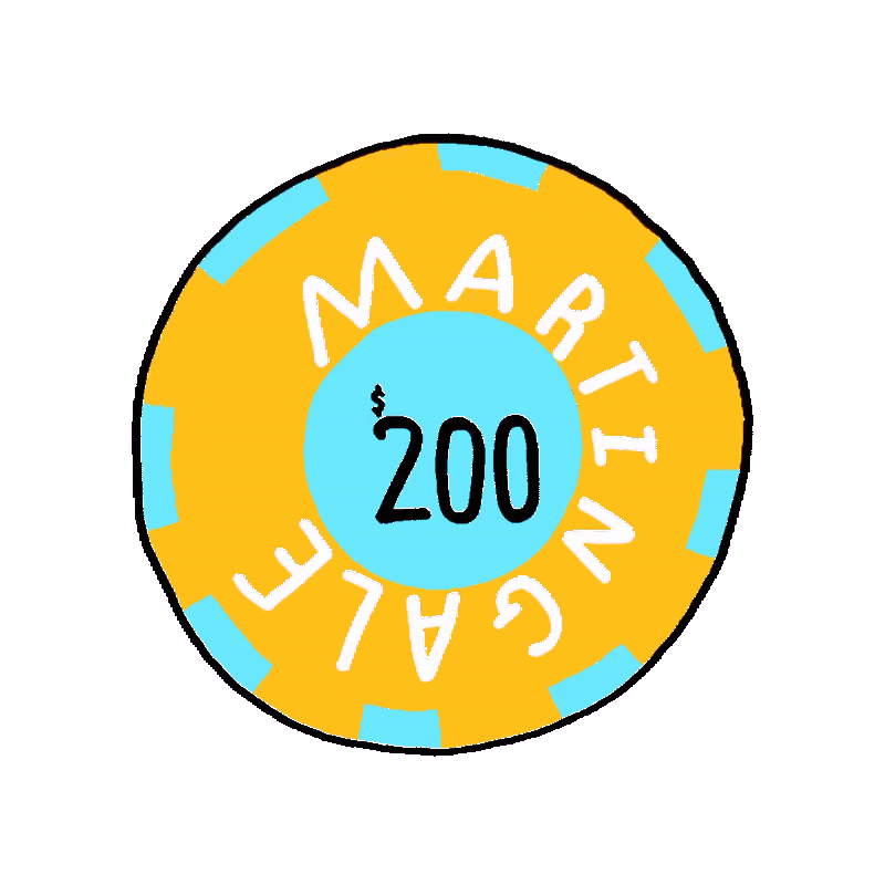 A yellow poker chip of 200 dollars.