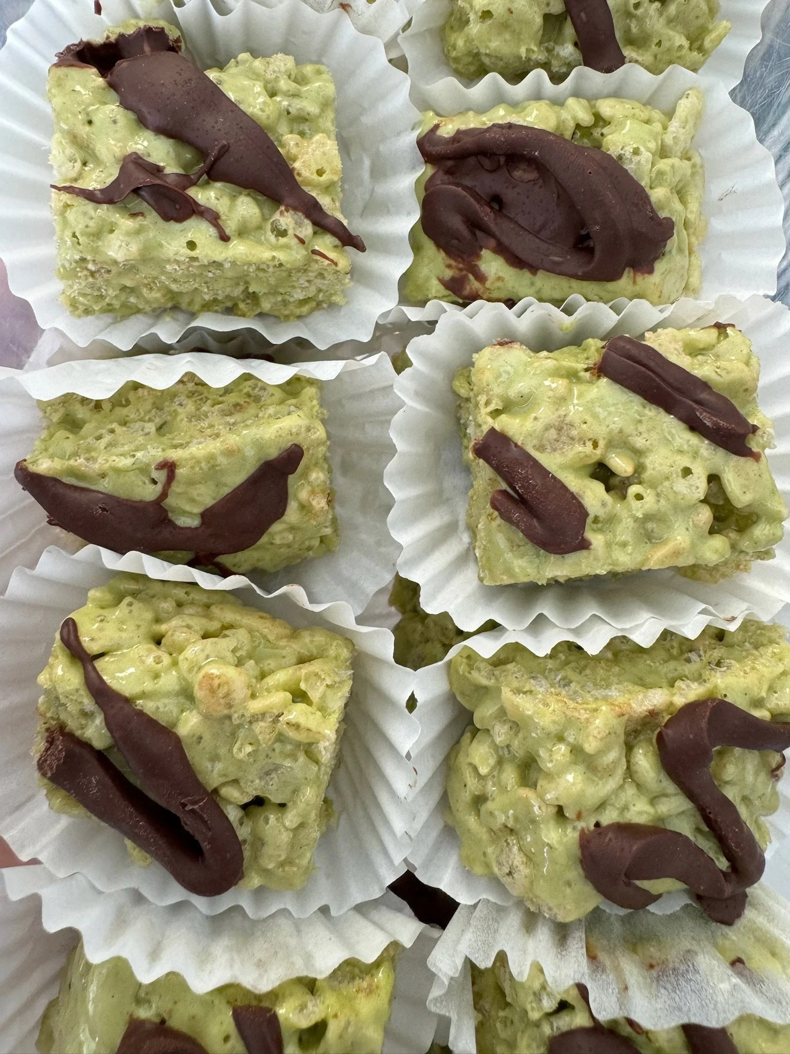 Matcha Rice Krispies with Chocolate