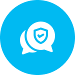 ChatGPT logo with speech bubble and shield icon on a blue background