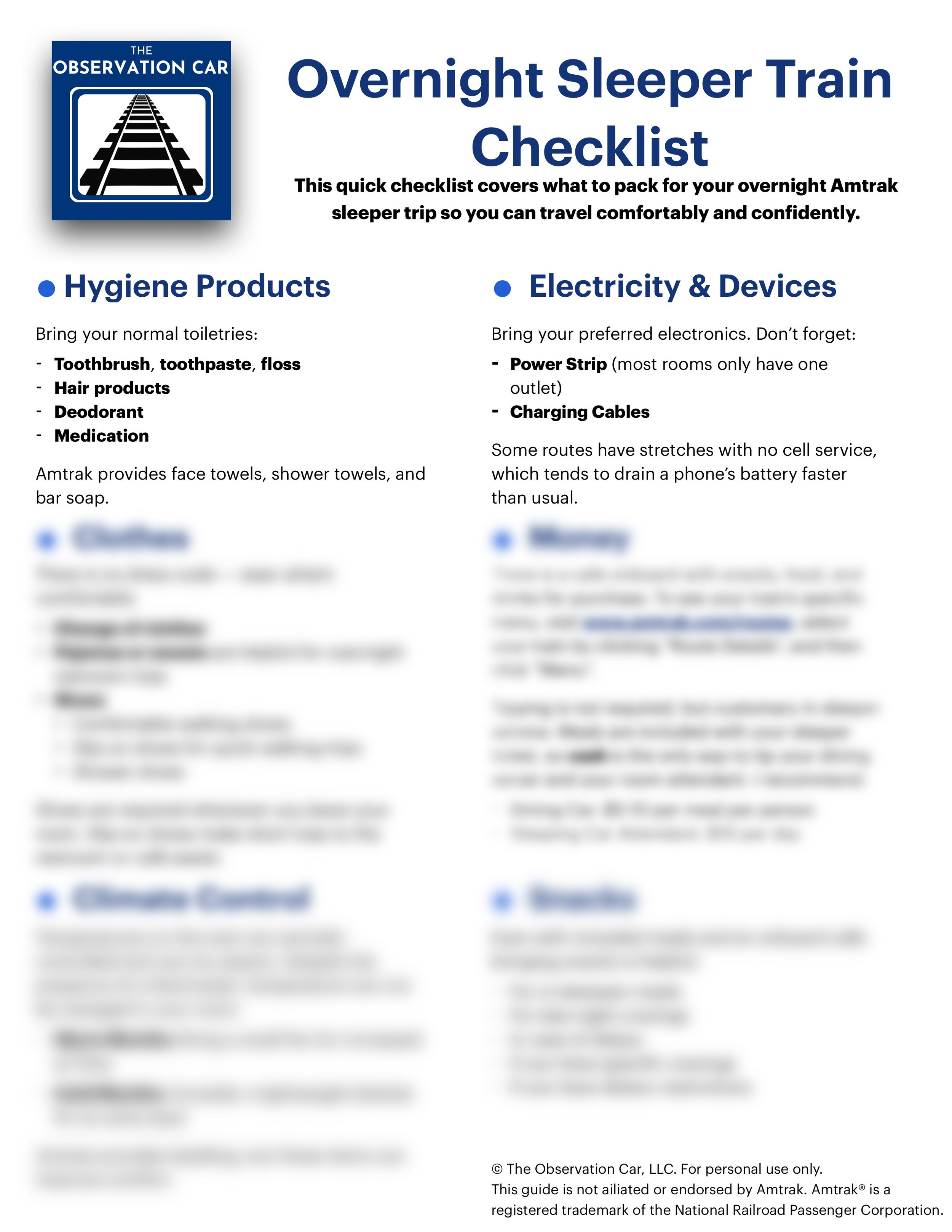 Sleeper Car Overnight Checklist