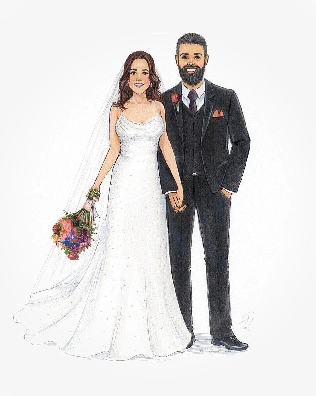 Custom wedding couple illustration.