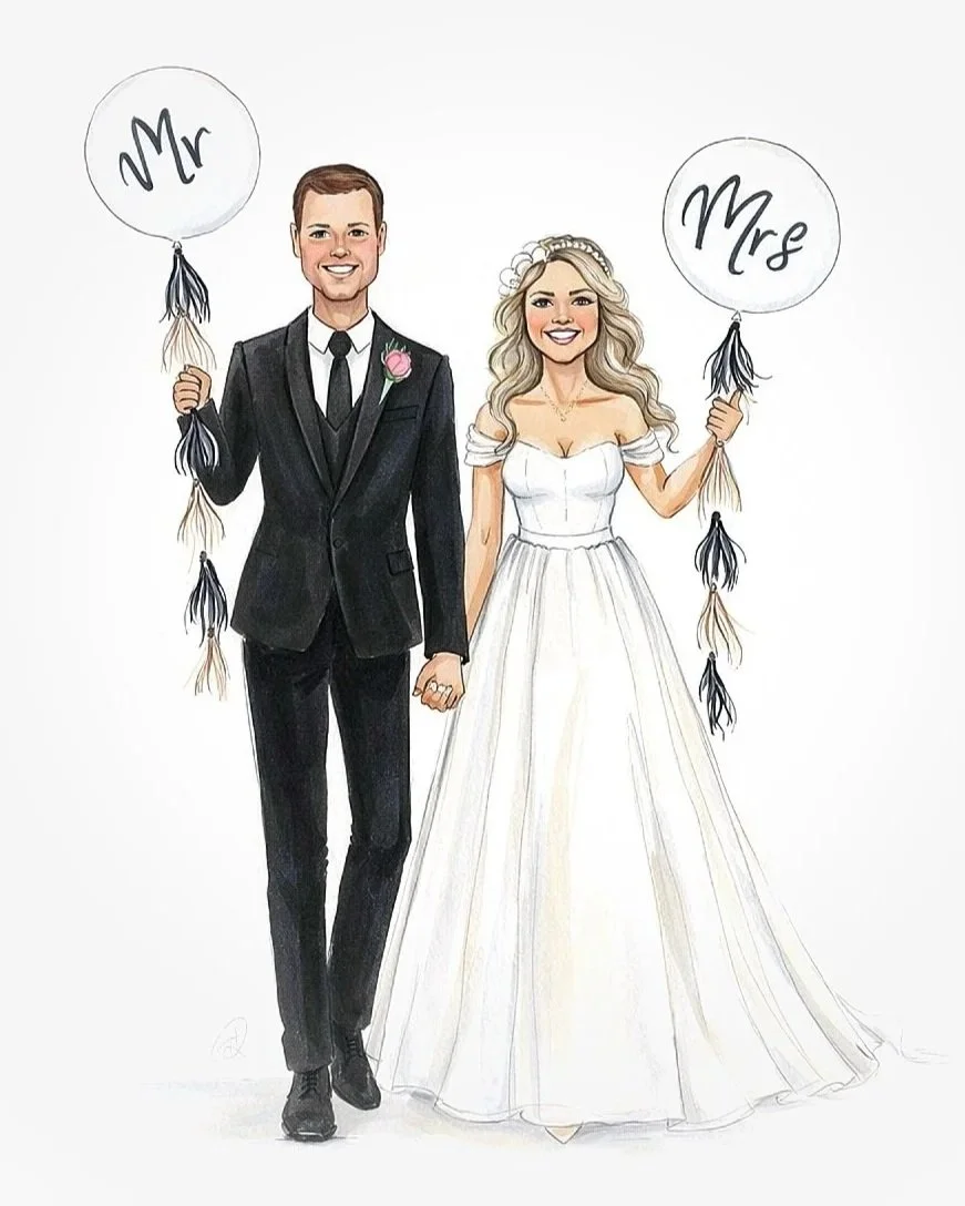 Custom wedding couple illustration.