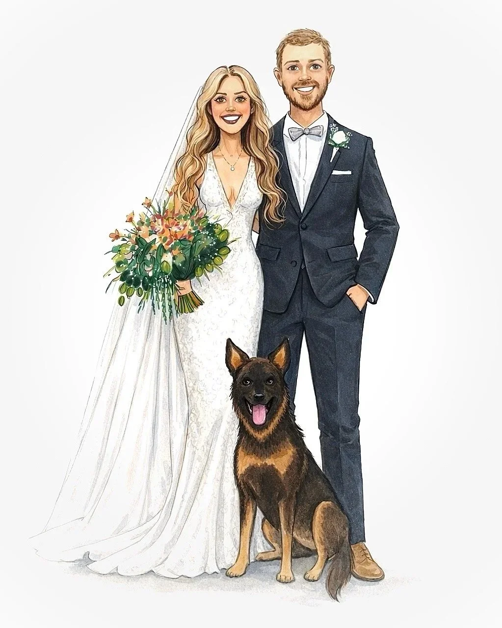 Custom wedding couple illustration.