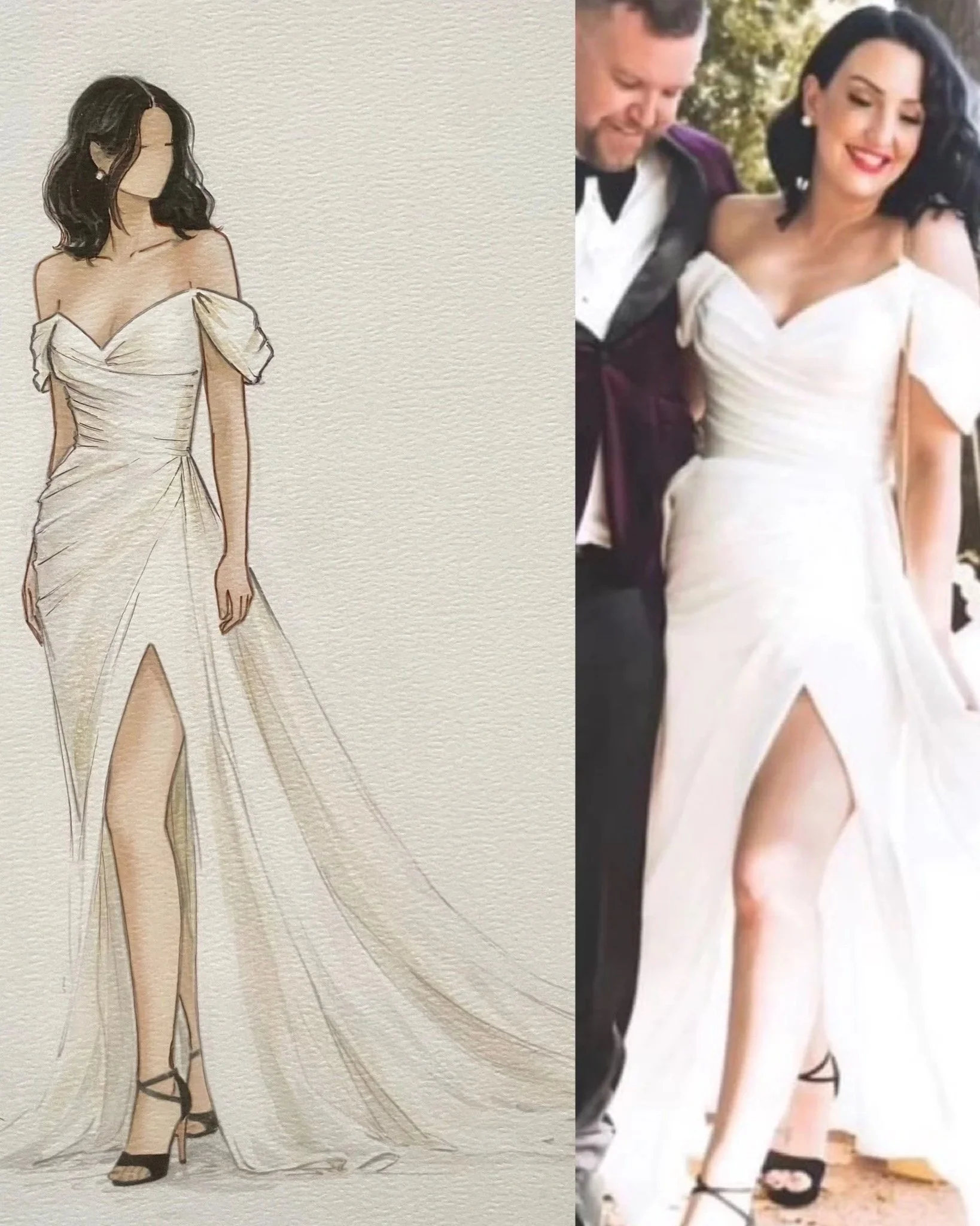 Comparison of the custom Bridal illustration in watercolour and ink and the reference photograph 
