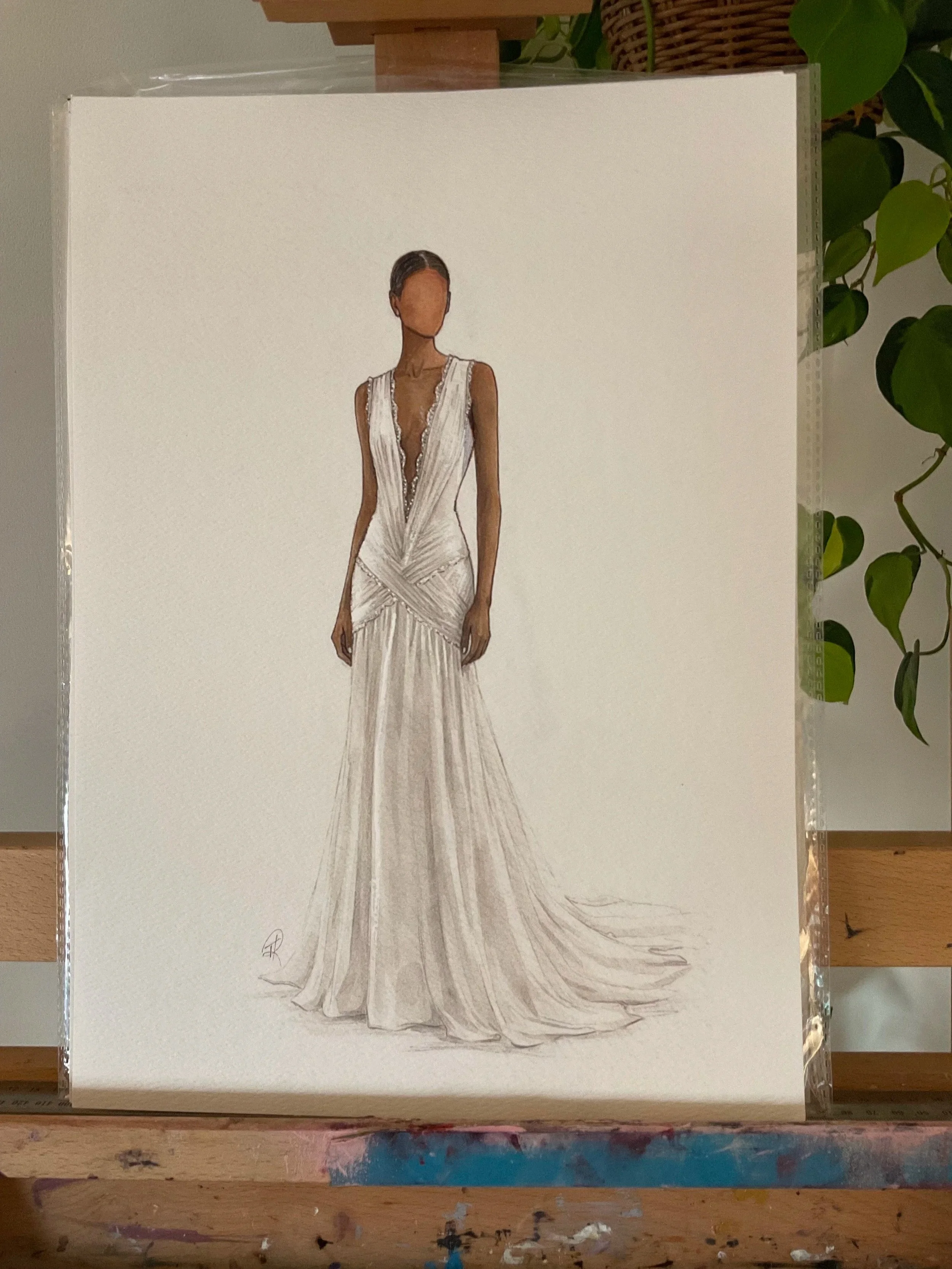 Custom Bridal Illustration in watercolour and ink 