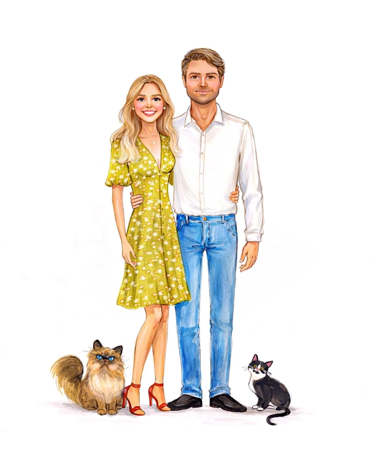 custom illustration 2 people - add on 2 pets