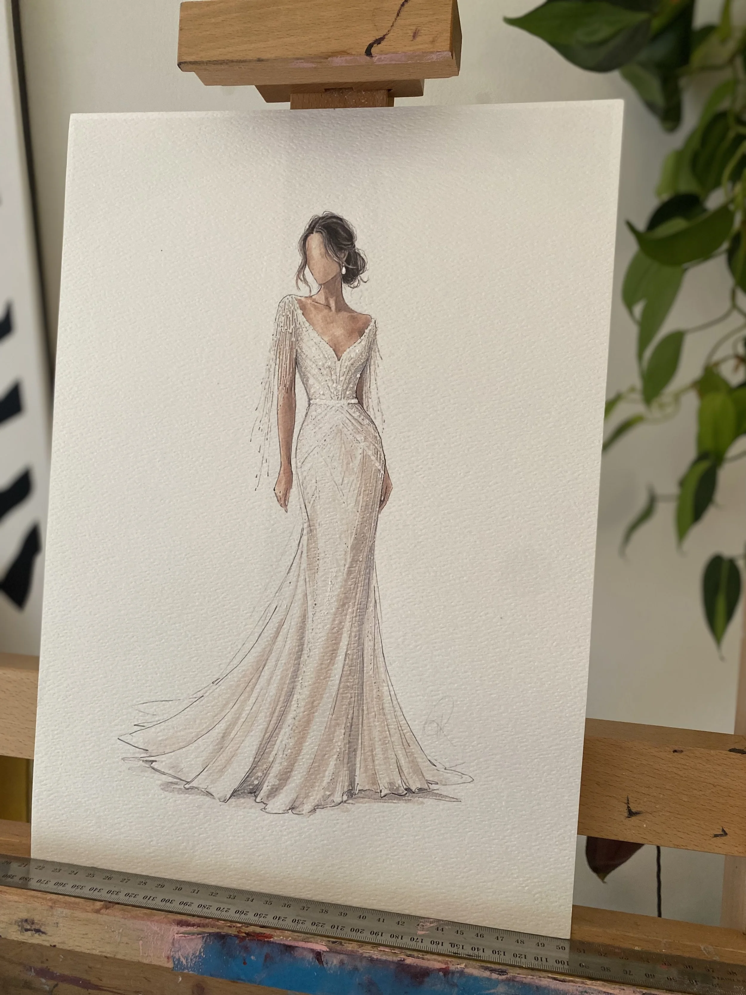 Custom Bridal Illustration in watercolour and ink 