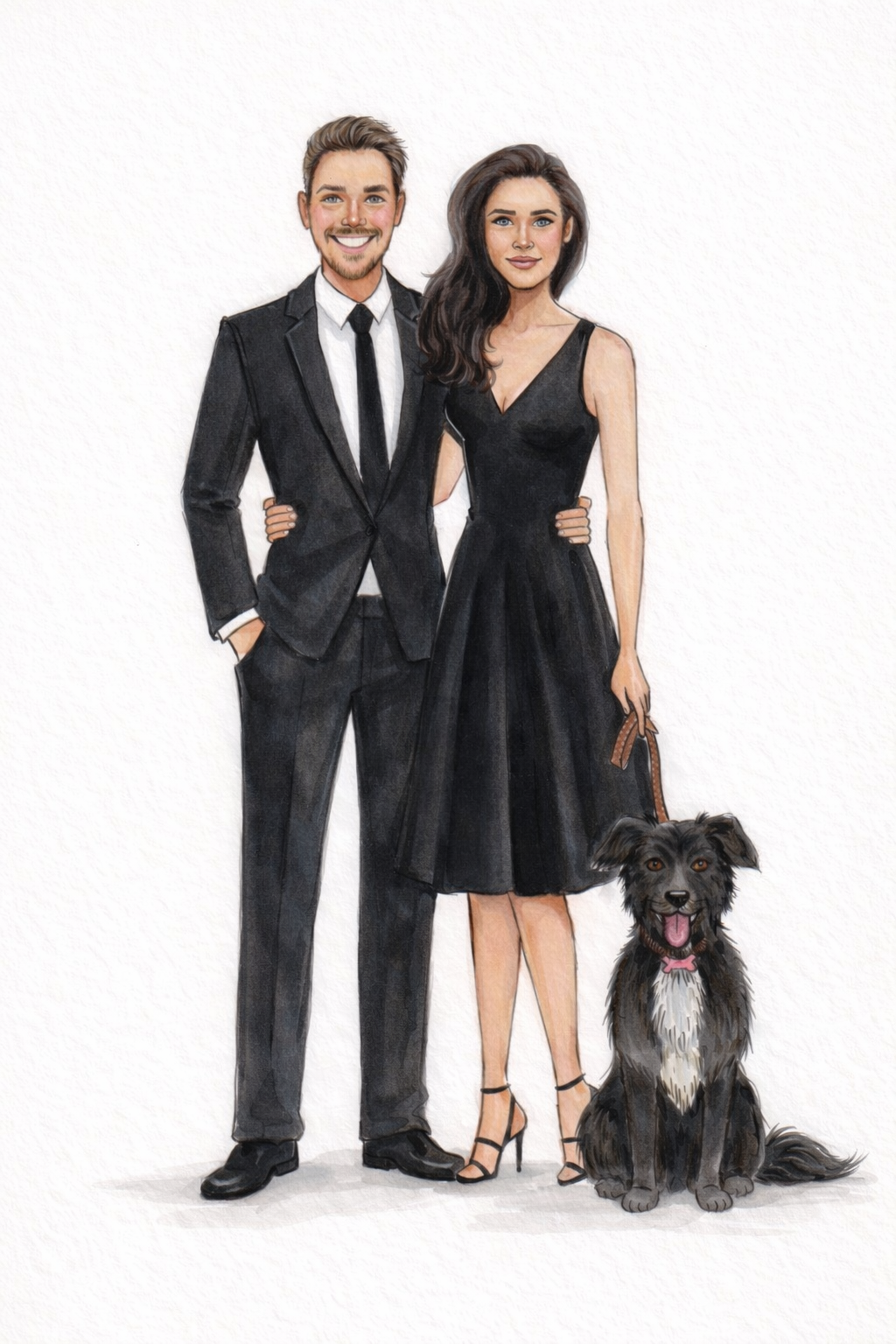 custom illustration 2 people - add on 1 pet