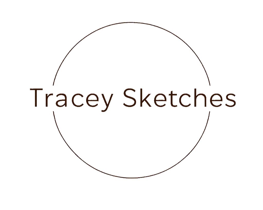 A circular logo with the text 'Tracey Sketches' in the center.