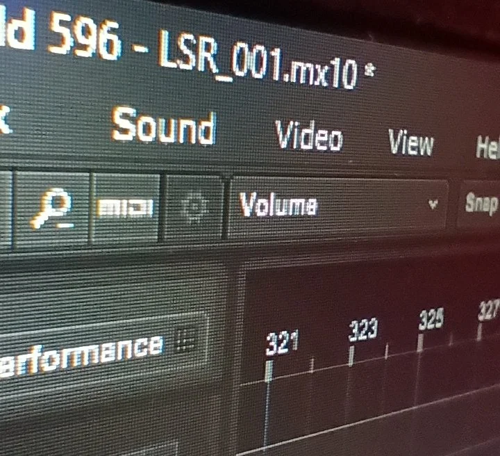 Close-up of digital audio workstation software timeline showing a track labeled LSR_001 from Lost Street Records.