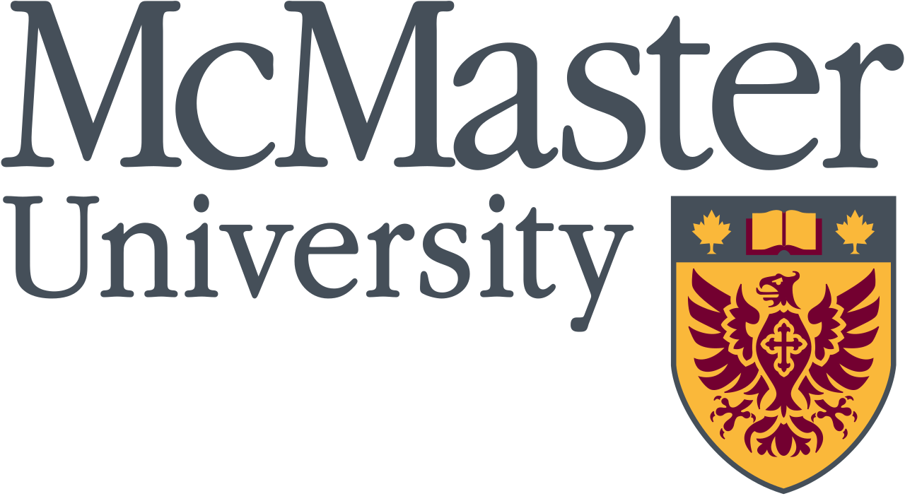 McMaster University logo with a crest featuring a stylized eagle, a book, and two maple leaves.