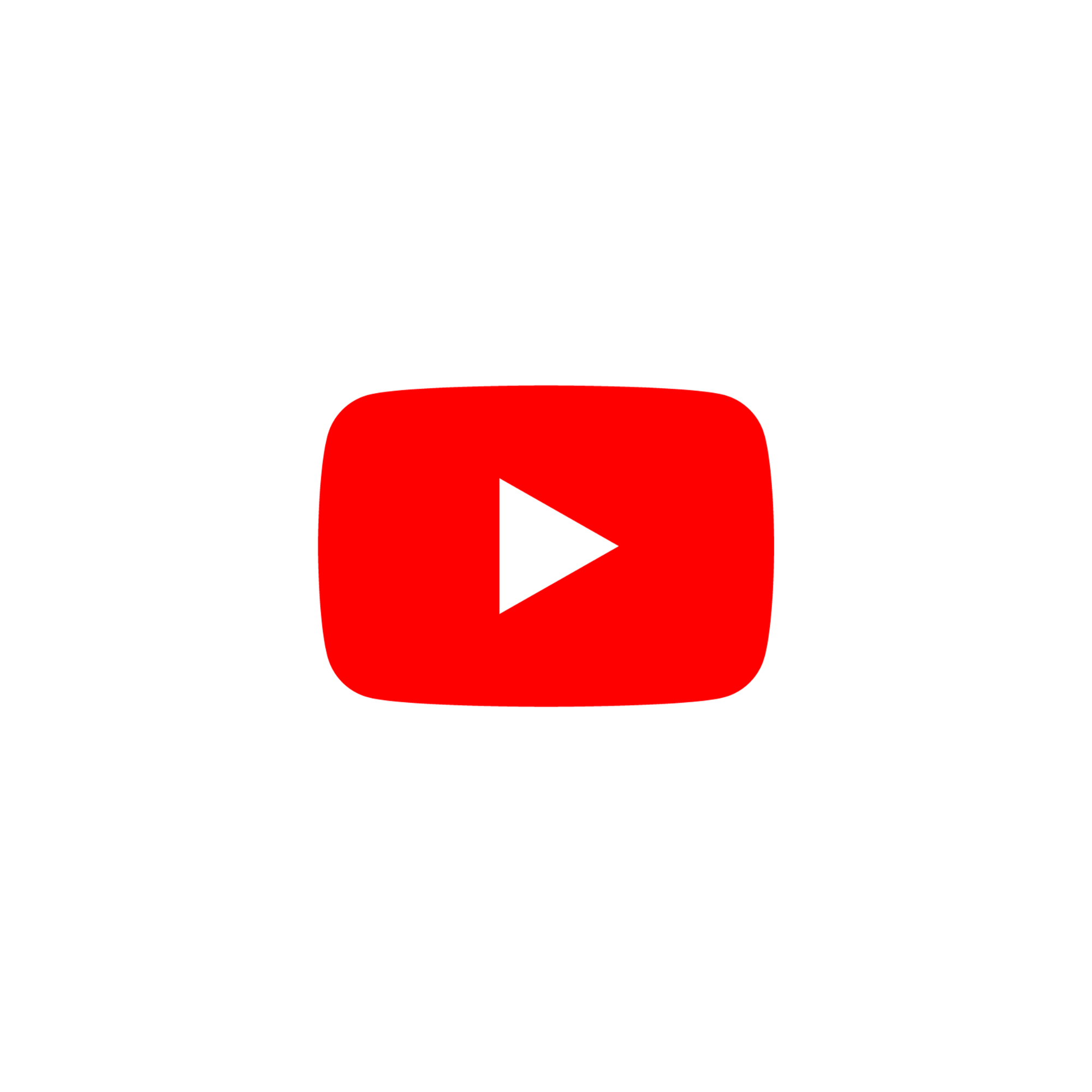 YouTube logo, a red rounded rectangle with a white play button in the center, on a black background.