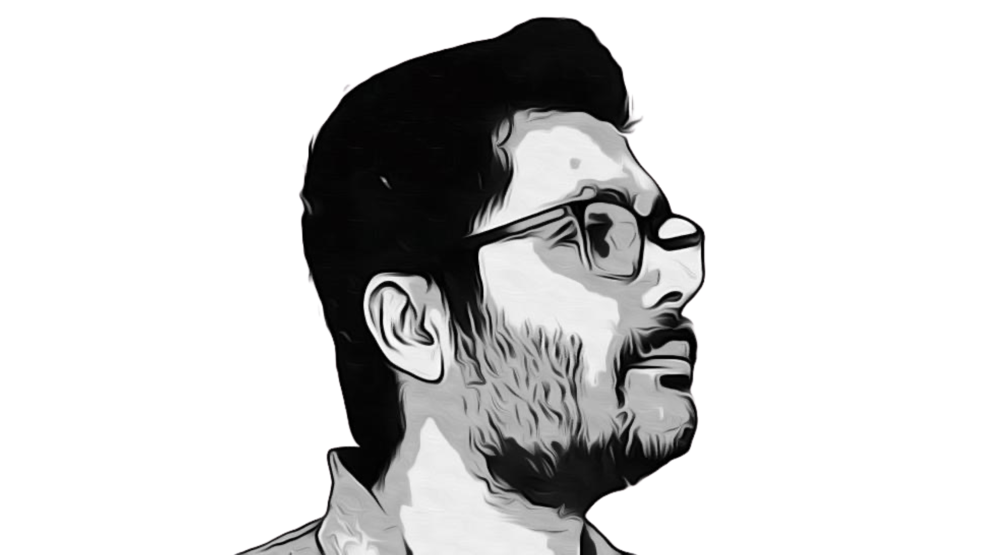 Black and white digital illustration of Dr. Muhammad Ali Khan