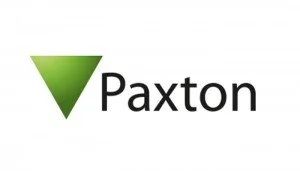 Logo de Paxton avec un symbole vert en forme de triangle pointant vers le bas et le nom 'Paxton' à côté.