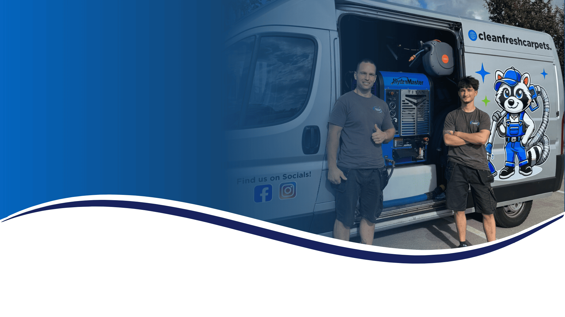 Professional Blackpool carpet cleaning team standing in front of truck-mounted carpet cleaning system.