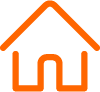 Orange Umriss eines Hauses auf weißem Hintergrund