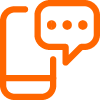 Ein Smartphone mit einer Sprechblase mit drei Punkten, Symbol für eine Nachricht oder einen Chat.
