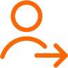 Ein Symbol einer Person mit einem Pfeil nach rechts, das eine Weiterleitung oder einen Export anzeigt.