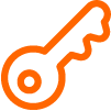 Ein orangefarbener Schlüssel auf schwarzem Hintergrund.