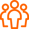Eine Gruppe von Personen, stilisierte Silhouetten in Orange vor einem weißen Hintergrund.