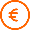 Ein orangefarbener Kreis mit einem Euro-Symbol in der Mitte