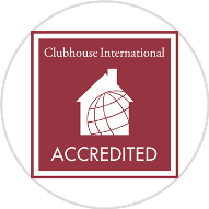 Clubhouse International Accredited logo with a maroon background, white text, and a globe with a roof above.