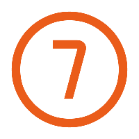 Een digitaal scherm met een grote oranje cirkel en het nummer 7 in het midden.