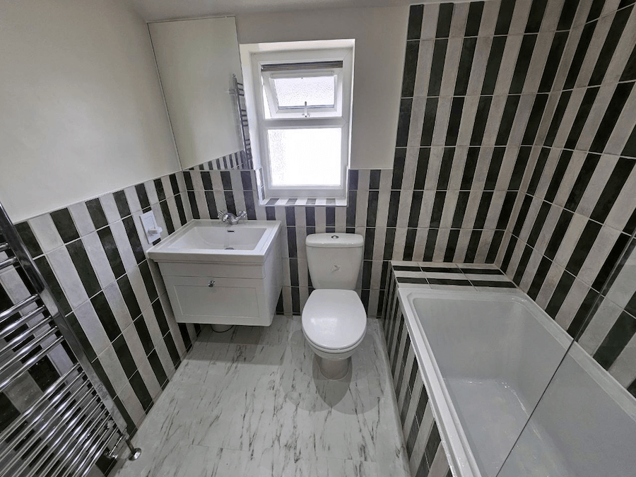 Green metro tile bathroom renovation BS7 Bristol