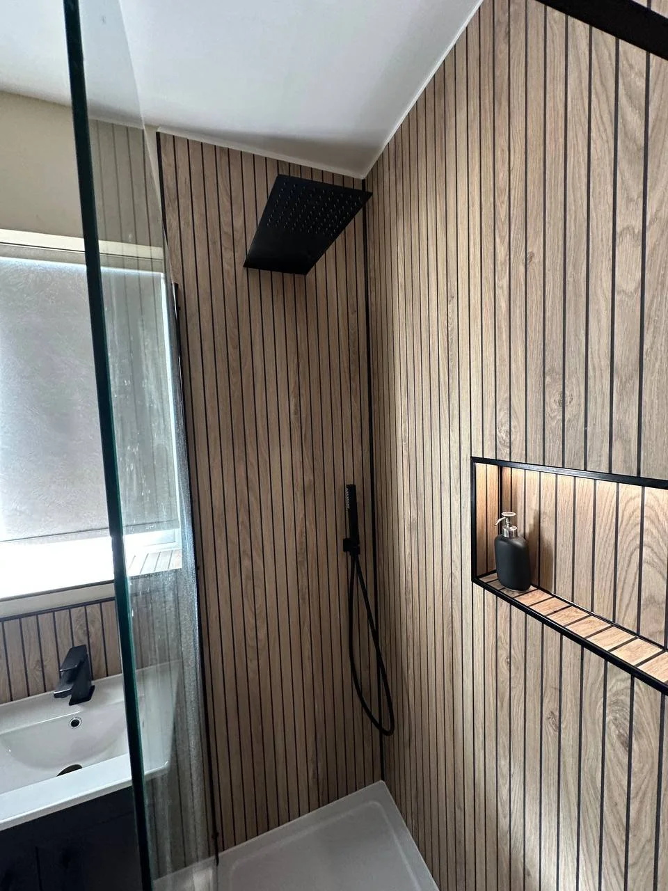 Modern concealed rain shower installed in a Bath bathroom renovation