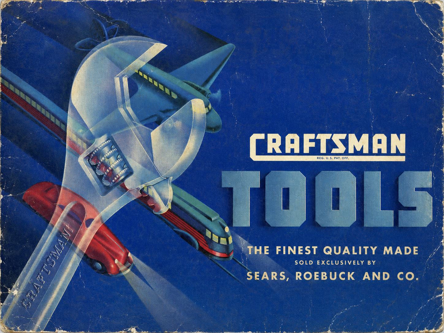 Vintage advertisement for Craftsman tools featuring a large illustration of a Craftsman wrench, a red Craftsman screwdriver, and a Craftsman utility knife, with text promoting quality tools sold by Sears, Roebuck and Co.