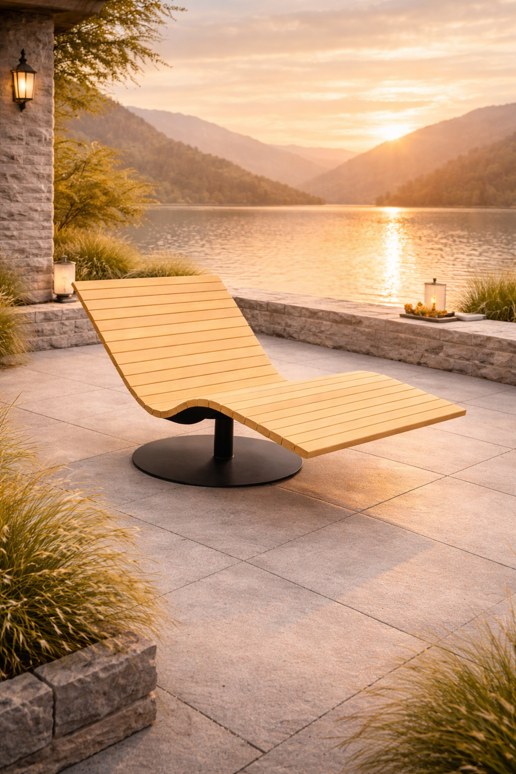 AUREA Outdoor-Liege aus Cumaru Champagne Holz – elegante Premium-Liege für exklusive Hotel- und Wellnessbereiche