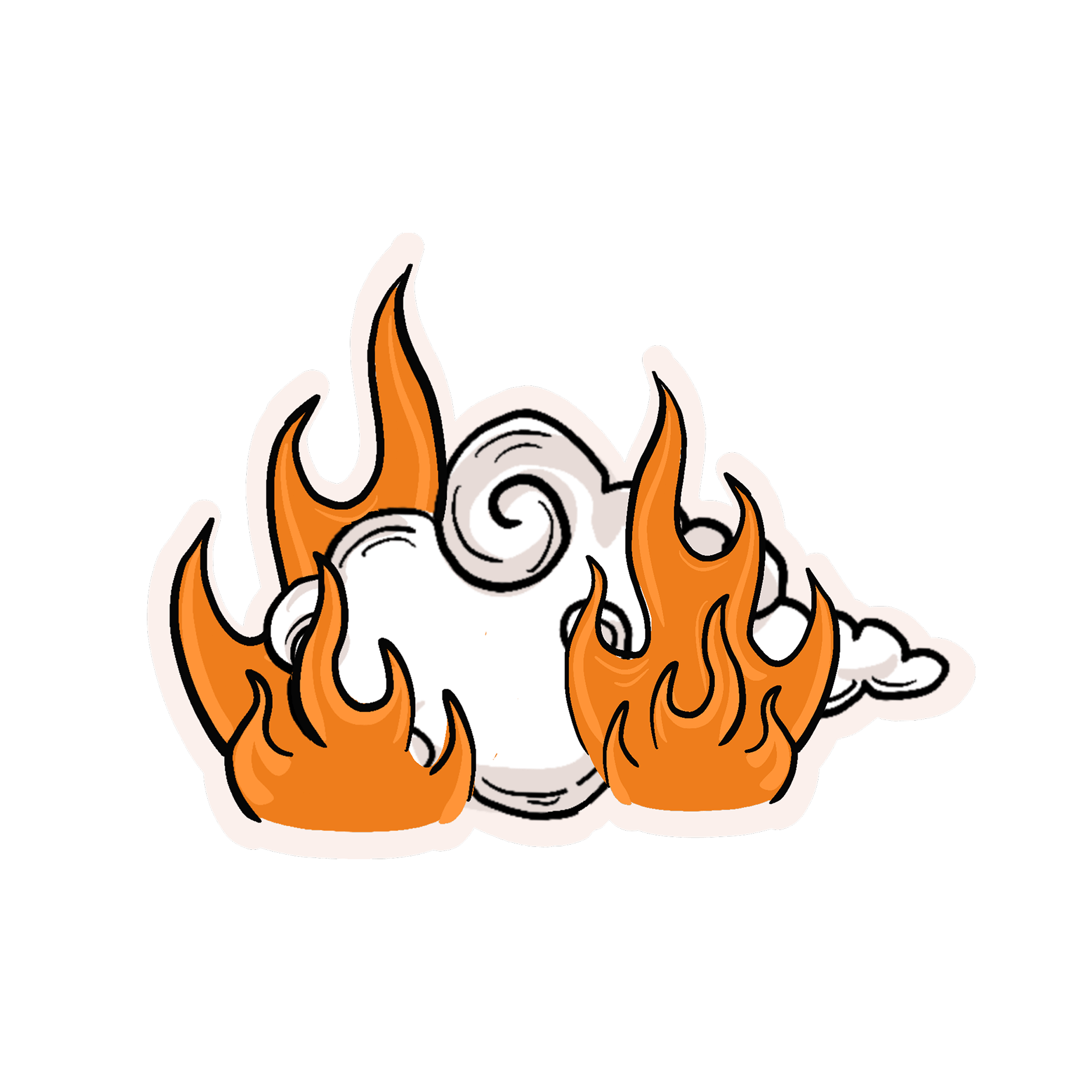 Cartoon speaker surrounded by orange flames on a black background.